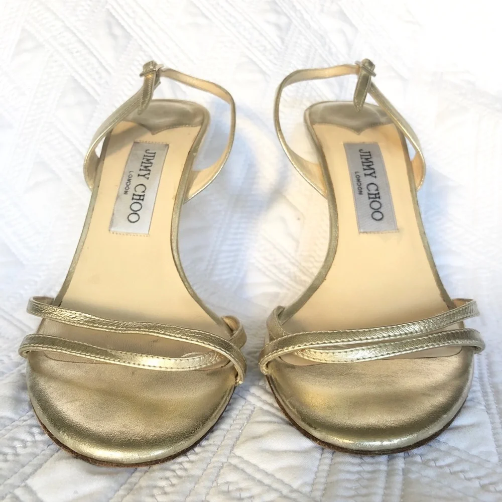 Jimmy Choo Metallic Gold Strappy Sandals 36.5